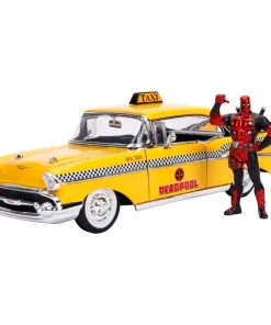 Jada Toys – Hollywood Rides 1957 Chevy Bel Air Taxi with Deadpool 1:24 Scale Diecast Vehicle & Deadpool Figure Set